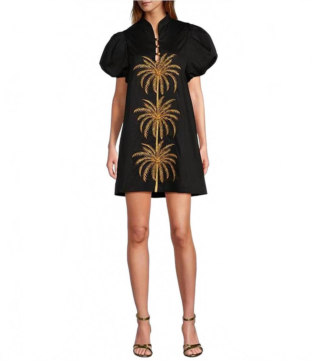 NEW MESTIZA NEW YORK elliana barong mini dress in black/gold